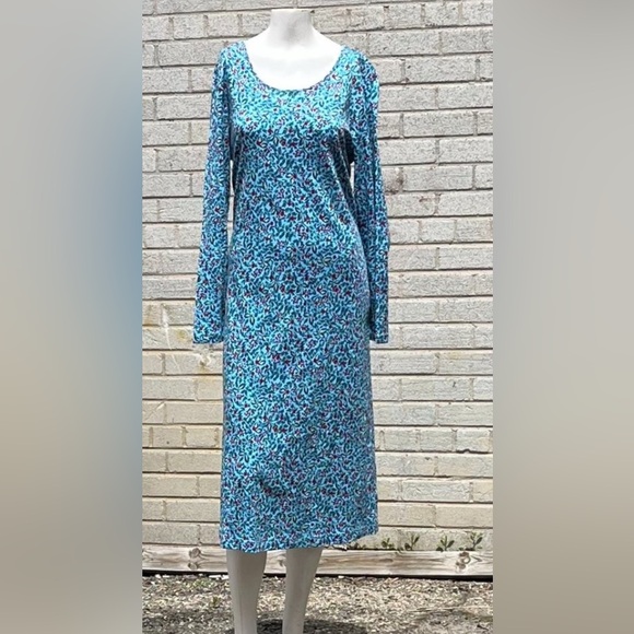 Lands’ End Jersey Floral Cotton Midi LONG SLEEVE Dress NWOT SIZE M - Picture 2 of 5